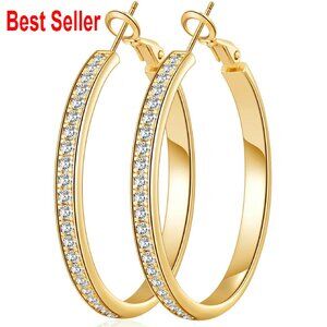 Sparkly Cubic Zirconia Hoop Earrings Elegant Y2K Chic Oversized Statement